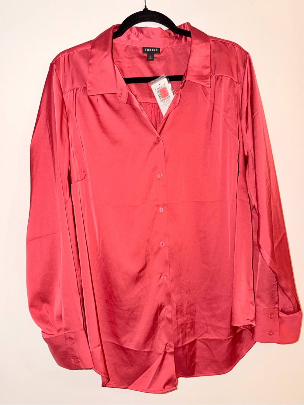 torrid Coral-Red Satin Button Down Blouse
